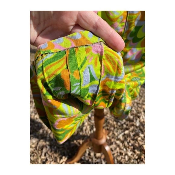 Vintage 60s Hawaiian Dress Psychedelic Cotton Sateen Mod - Picture 11 of 13